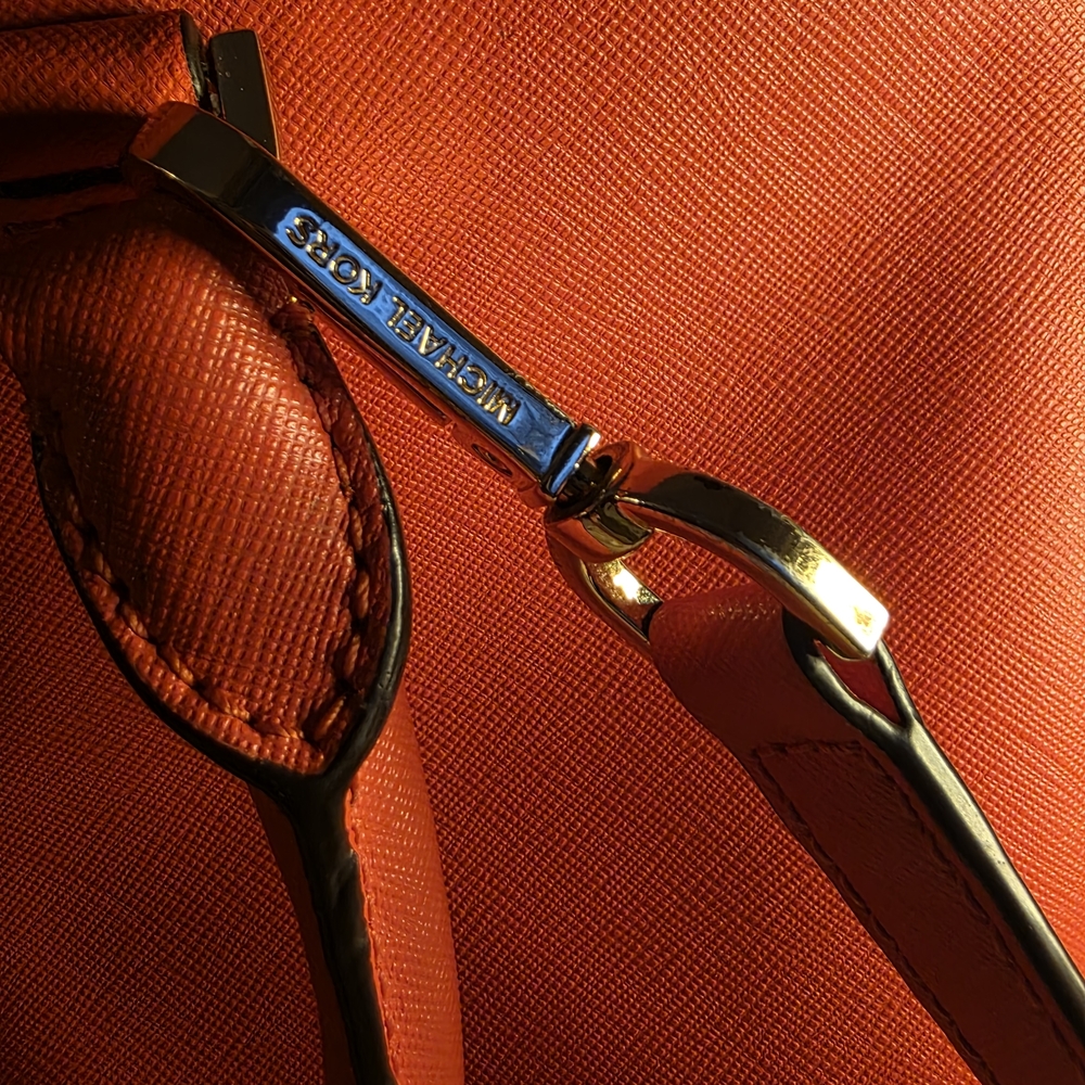 Michael Kors Cindy Medium Dome Satchel - Mandarin Saffiano Leather - Picture 13 of 16